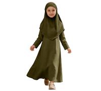 Kelandoom Djellaba Garçon Fille Abaya Caftan Robe De Priere Islamique Coupe Ajustée Vêtements Fête Mariage Tenue Garçons Africain Arabe Thobe Ramadan Costume National (Vert,4-5 Ans)