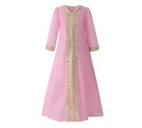Kelandoom Djellaba Garçon Fille Marocaine Caftan Enfant Arabe Turque Longue Robe De Prière Tenue Priere Musulmane À Manches Longues pour Thobe Solide Et Douce Adolescentes (Rose,6-7 Ans)