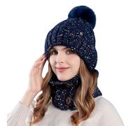 Kelandoom Ensemble Bonnet Écharpe De Masque 2 En 1 Homme Luxe Echarpe Et Gants Femme Tour Cou Mariage Rafraîchissement Respirable Cache Hiver Chaud Chauffant Doublure Doux (Marine,Taille unique)