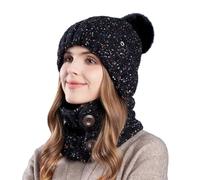 Kelandoom Ensemble Bonnet Écharpe De Masque 2 En 1 Homme Luxe Echarpe Et Gants Femme Tour Cou Mariage Rafraîchissement Respirable Cache Hiver Chaud Chauffant Doublure Doux (Le noir,Taille unique)