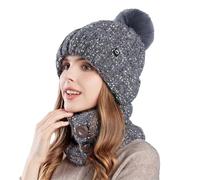 Kelandoom Ensemble Bonnet Écharpe De Masque 2 En 1 Homme Luxe Echarpe Et Gants Femme Tour Cou Mariage Rafraîchissement Respirable Cache Hiver Chaud Chauffant Doublure Doux (Gris foncé,Taille unique)