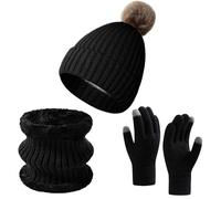 Kelandoom Ensemble Bonnet Écharpe Femme Épais 2 En 1 Triangulaire Hiver Écharpe Gants Tour De Cou Buff Cache-Cou Masque Cagoule Pour Hommes Et Femmes Idee Cadeau Homme (Le noir,Taille unique)