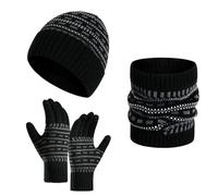 Kelandoom Ensemble Bonnet Écharpe Gant Femme Velours Echarpe Gants Cache Cou Oreilles Capuche Noir Tour De Moto Polaire Foulard Chimio Hiver Running Cycling Ski Snowboard (Le noir,Taille unique)