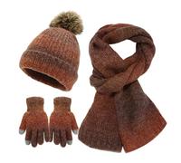 Kelandoom Ensemble Bonnet Homme Chaud Tricot Polaire Doublé Casquette Foulard Gant Écharpe Femme Echarpe Laine Tour De Cou Running Cache Hiver Moto Cycling Ski Snowboard (Orange,Taille unique)