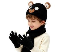 Kelandoom Ensemble De Bonnet Écharpe Gants 3 En 1 Pour Enfant Fille 4 Ans Chapeau Hiver Bébé Avec Et Tour Cou Garçon Bebe 2 Gant 5 Echarpe 24 Meses Sports Plein Air (Le noir,4-10 ans)