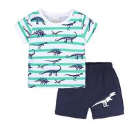 Kelandoom Ensemble Short Enfant Bébé Garçon, Dessin Animé Nouveau Née T-Shirt + Dinosaure 2 Pièces pour Enfants Chemises Garçon Vetement Garcon Ete Tenue Bebe Fille 8 Ans