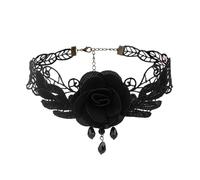 Kelandoom Halloween Carnaval Noël Noel Collier Du Cou Gothique En Dentelle Avec Pampilles, Pour Charme Rétro (Black, One Size)