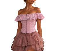 Kelandoom Halloween Carnaval Noël Noel Corset Bustier Top Lace Up Overbust Bodice Shaping Underbust Waist Trainer Steel Bone Streetwear (S)