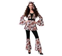 Kelandoom Halloween Carnaval Noël Noel Costume Disco Hippie Pour Couples, Combinaison Bohème Évasée, Tenue Rétro Festival Ou Cosplay (Black, Xl)