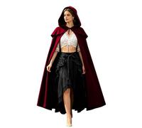 Kelandoom Halloween Carnaval Noël Noel Robe Cape Gothique Élégante Pour Un Halloween Ludique, Avec À Capuche, Haut Orné De Dentelle Et Jupe Asymétrique En Satin (Red, L)