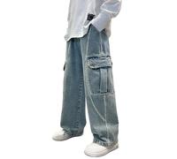 Kelandoom Jean Baggy Garcon Pantalon en pour Garçon avec Taille Élastique Ceinture Pantalons Denim Boys Pants - Années 90 Hip Hop Streetwear Classique À Coupe Droite 16 Ans (Bleu,11-12 Ans)