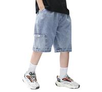 Kelandoom Jean Cargo Baggy pour Garçons Y2K Garçon Pantalon Jogger Denim Facile À Enfiler Printemps/Automne Pantalons Style Urbain Hip Hop Streetwear Enfants Jeans Garcon 12 Ans (Bleu,13-14 Ans)