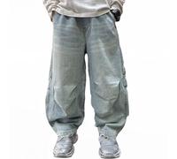Kelandoom Jeans Baggy pour Garçons Enfants Loose Taper Fit Garçon Denim Confortable Mode Streetwear Décontracté Pant Pantalon Années 90 Hip Hop Jean Effet Délavé Garcon 16 Ans (Bleu,12-13 Ans)