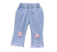 Kelandoom Jeans Fille Pantalon Droit Fluide Enfant Jean Taille Haute Multi-Poches pour Filles Streetwear 6-16 Ans G 12 5-16 (Rose,3-4 Ans)