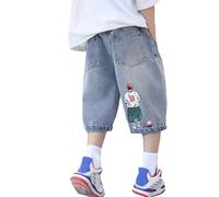 Kelandoom Jeans Garçon Enfants Jean Slim Fit Pantalons De Survêtement avec Ceinture Élastique en Denim Hip Hop Y2K Streetwear Saint Valentin Bébé Short Large Garcon (Bleu,10-12 Ans)