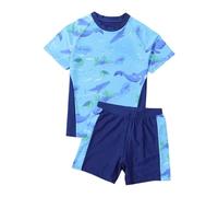 Kelandoom Maillot De Bain Bébé Deux Pièce Long Garcon Ensemble Dermoprotecteur Fille Combinaison À Manches Courtes Protection Maillots avec Une Fermeture Éclair Bermuda (Bleu,188)
