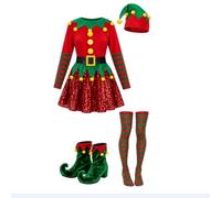 Kelandoom Noël Elfe Costume Adultes Ensemble Complet,Noël Robe De Soirée Costumes Père Déguisement Mère Noel Classique Noels Velours Vêtements D'Elfe Fête Lutin Farfadet (A3-Rouge,S)