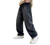 Kelandoom Pantalon en Jean Baggy Skinny Fit Garçon Denim Confortable Mode Streetwear Décontracté Cordon & Poignets - Style Urbain Hip Hop Printemps/Automne pour Enfants Garcon (Le Noir,8-9 Ans)