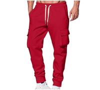 Kelandoom Pantalon Japonais Homme Classics Cargo Jogging Pants Élastique Taille Droite Short VTT Classique Streetwear Baggy Élastique avec Cordon De Serrage Poches Aéré (Rouge,L)