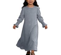 Kelandoom Robe Abaya Fille Garçon Musulmane Couleur Unie Caftan À Manches Longues Muslim avec Pches Tenue De Priere Qamis Courtes Dishdasha Arabe Thobe Islamique Ramadan (Light Gris,9-10 Ans)