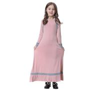 Kelandoom Robe De Prière Abaya pour Enfants Et Filles Caftan Garçon Musulman Noir Priere Islamique avec Pches Vêtement Moyen-Orient Boubou À Manches Longues Qamis Kamis (Rose,3-4 Ans)