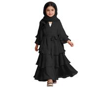 Kelandoom Robe De Prière Musulmane À Manches Longues Abaya pour Filles Garçon Caftan Priere Islamique Vêtement Musulman Moyen-Orient Boubou Djellaba Enfant Thobe Ramadan (Le Noir,13-14 Ans)