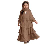 Kelandoom Robe De Prière Musulmane À Manches Longues Abaya pour Filles Garçon Caftan Priere Islamique Vêtement Musulman Moyen-Orient Boubou Djellaba Enfant Thobe Ramadan (Brun,7-8 Ans)
