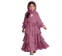 Kelandoom Robe De Prière Musulmane À Manches Longues Abaya pour Filles Garçon Caftan Priere Islamique Vêtement Musulman Moyen-Orient Boubou Djellaba Enfant Thobe Ramadan (Violet,5-6 Ans)