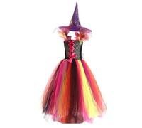 Kelandoom Robe De Sorcière Halloween,Déguisement Petite Tutu Romper Citrouille Costume Halloween Sorciere Fille Ma Première Tenue pour Bébé Blanche 3 Ans Chapeau Enfant (2-Rose Vif,8-10 Ans)