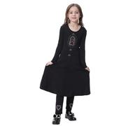 Kelandoom Robe Élégante pour Filles Garçon Marocaine Caftan Enfant De Priere Musulmane Vêtements en Lin Djellaba Manches Longues Musulman Qamis T-Shirts Et Dictons Garçons (Le Noir,3-4 Ans)
