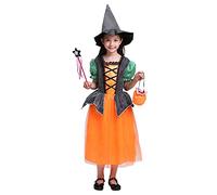 Kelandoom Robe Vampire Halloween Fille,Deguisement Fille Qui Fait Peur 24 Mois Costume Bébé Ma Première Tenue De pour 5 Ans Cosplay Enfant Taille 12 150 Cm Sorciere Dress (Orange-A,12-13 Ans)