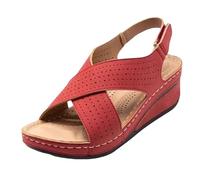 Kelandoom Sandales Et Mules Pour Femme Chaussures Compensées Style Espadrille Talon Confort À Double Boucle Pantoufles Comfy Piscine Plage Baskets Orthopédiques Tongs Mode (Rouge,37)