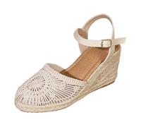 Kelandoom Sandales Mode Femme Chaussures De Tennis Sandale Cuir Compensées Plateforme Pantoufles Sabot Charpente Confortable Baskets Sans À Mémoire Forme Claquettes Bohême (Beige,40.5)