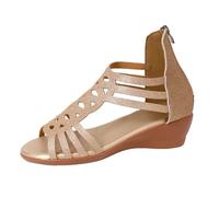 Kelandoom Sandales Mode Femme Classiques Rétro Chaussures Plate-Forme Pour Pantoufles De Douche Très Léger Semelle Mules En Cuir Basket Fitness Faciles À Mettre Et Enlever (Or,37.5)