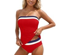 Kelandoom Tankini Women Ensemble des Maillots De Bain Haut en Maille avec Short Taille Haute Jupette Une Pièce Intégré Swimsuit Imprimé Rembourré Maillot Tankinis À Modeste (Rouge#A,L)