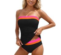 Kelandoom Tankini Women Ensemble des Maillots De Bain Haut en Maille avec Short Taille Haute Jupette Une Pièce Intégré Swimsuit Imprimé Rembourré Maillot Tankinis À Modeste (Le noir2#A,XXL)