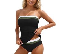 Kelandoom Tankini Women Ensemble des Maillots De Bain Haut en Maille avec Short Taille Haute Jupette Une Pièce Intégré Swimsuit Imprimé Rembourré Maillot Tankinis À Modeste (Le noir1#A,XXL)