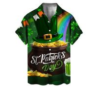Kelandoom Tee Shirt Saint Patrick,T-Shirt Impression Trèfle, St Patrick's Day Shirt Hawaïenne À Manches Courtes pour Homme Chemise Homme Blanche Col Couleur Tee Shirt Manche Longue Homme Slim