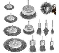 KELAV Lot de 12 Brosses Métalliques pour Perceuse, 12-en-1 Kit de Brosses Circulaires Antirouille avec Tige 1/4 Pouce, Nettoyage Ébavurage Polissage pour Métal, Bois, Pierre