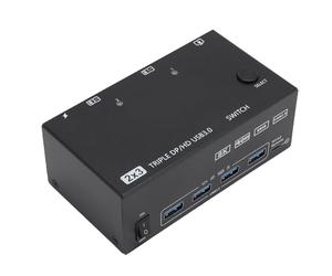 Kelawoly Commutateur KVM USB 3.0 Professionnel 2 Entrées 3 Sorties 8K 30 Hz 4K 144 Hz Simulateur EDID, Commutateur KVM pour 2 Ordinateurs Partageant écrans 100-240 V (Prise UE)