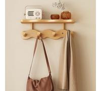 KELENMNAZT Patère À Vêtements en Bois Massif Ondulé avec Étagère, for Suspendre Vêtements, Porte-clés, Rangement, Porte D'entrée(Log,4 Hooks Shelf)