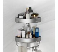 KELENMNAZT Porte-Savon sans perçage, étagères de Rangement d'angle pour Salle de Bain avec Tringle et Crochets, Panier Triangulaire, Haute capacité de Charge(Double Layer)