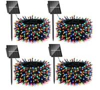 Kelenpro Lot de 4 Guirlande Noel Exterieure Solaire,12M 100LED Guirlande Lumineuse Exterieure Solaire,Étanche IP65,8 Mode Guirlande Exterieur Décor pour Balcon Gardin Sapin de Noël, Multicolore
