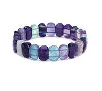 Keleny Bracelet élastique en pierres semi-précieuses de 14 mm avec perles ovales à facettes 19 cm, 7.5 inch, Pierre, fluorite