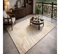 KeletiRug Tapis Salon 70x140cm Lavable Antidérapant, Salle à Manger et Chambre, Doux à Poils Ras, en Machine pour Terrasse, Cuisine et Couloir Modern Floral Gold