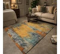 KeletiRug Tapis Salon 70x140cm Lavable Antidérapant, Salle à Manger et Chambre, Doux à Poils Ras, en Machine pour Terrasse, Cuisine et Couloir Jaune Vintage Abstrait