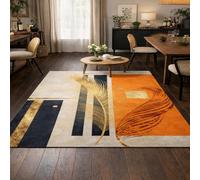 KeletiRug Tapis Salon et Chambre 150x180cm, Lavable, Antidérapant, pour Salle à Manger, Cuisine, Adolescents Modern Geometric Gold