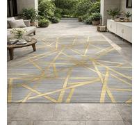 KeletiRug Tapis Salon Lavable 110x150cm, Salle à Manger et Chambre, Antidérapant Doux, pour Cuisine, Terrasse et Couloir Geometric Modern Gold
