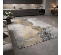 KeletiRug Tapis Salon Lavable 110x150cm, Salle à Manger et Chambre, Antidérapant Doux, pour Cuisine, Terrasse et Couloir Modern Abstract Gold