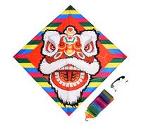 KELFEEAO Cerf-Volant Animal de Dessin animé, Lion Chinois, Grand modèle de 98 cm (38,6 Pouces), Facile à Faire Voler, avec Corde de 100 m (328 Pieds), Sac de Rangement, Tige en fib